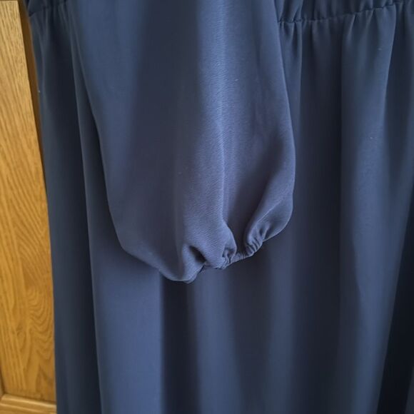 Halogen Navy Crepe Long Sleeve Modest Midi Dress - Picture 5 of 7